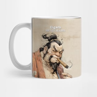 Puff Sumo: "Cigars Don't Get Jealous" on a Dark Background Mug